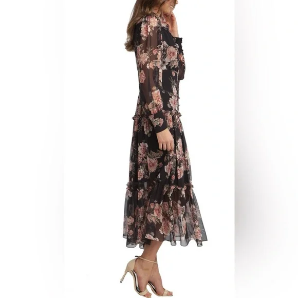 Bardot Floral Print Long Sleeve Chiffon Dress size 6 - Picture 4 of 13
